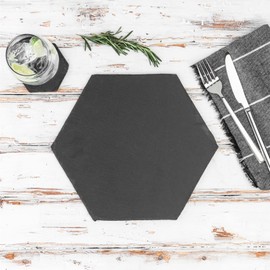 Argon Tableware Hexagon Slate Drinks Coasters - Rustic Home Bar Kitchen Dining Table Place Setting - 9.5cm - Grey - Pack of 6