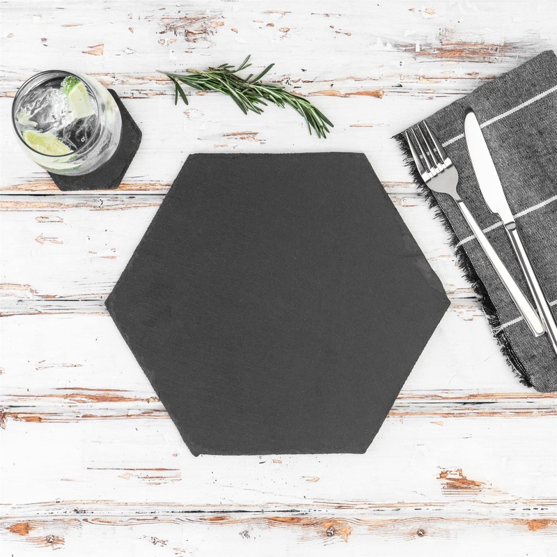 Argon Tableware Hexagon Slate Drinks Coasters - Rustic Home Bar