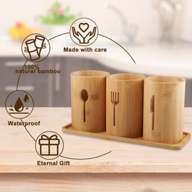 duisoad Bamboo Cutlery Holder, Utensil Holder, Cutlery Basket for Organising and Organising Tableware