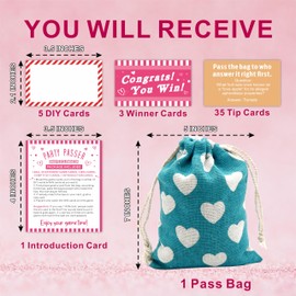 Pass The Bag Game Kit For Valentine's Day, 44 Tip Cards & 1 Pass Bag, Funny Party Game For teenager & Adult, Gathering Prize Game, Group Activity, Party Supplies - A01
