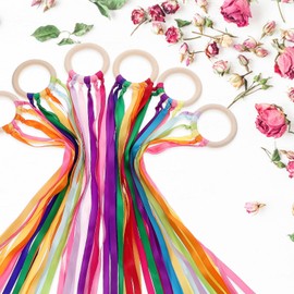 jojofuny Rainbow Dance Ribbon Hand Kite 6 Pcs Hand Kite Creative Waldorf Rhythm Ribbon Streamer with Ring for Kids