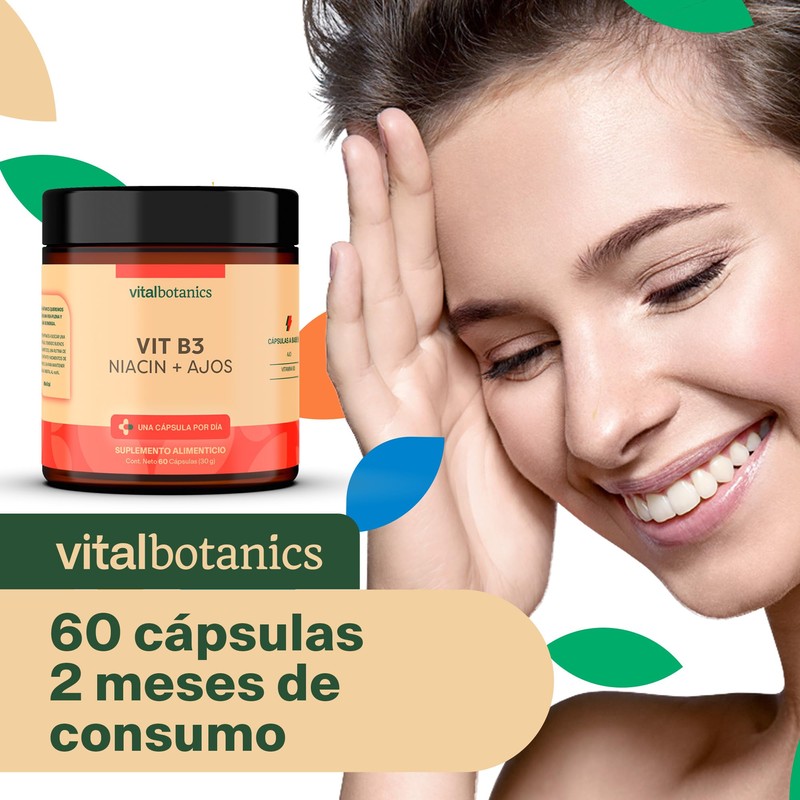 Vitamina B3 / Niacina y Ajo. Con 60 capsulas de
