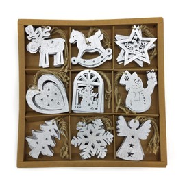 DARO DEKO Wooden Decorative Hanging 6 x 7 cm Mix 54 Pieces Christmas Tree Decoration Silver