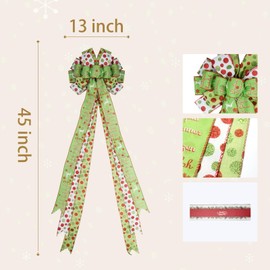 Joepen Christmas Tree Topper, 13x45 Christmas Tree Topper Bow, Large Bows for Christmas Tree Decoration - Green