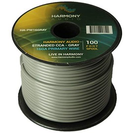 Harmony Audio HA-PW16GRAY Primary Single Conductor 16 Gauge Gray Power or Ground Wire Roll 100 Feet Cable for Car Audio/Trailer/Model Train/Remote