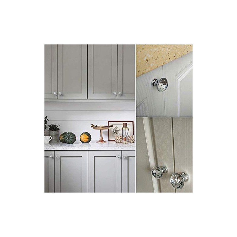 Crystal Knobs, Pack of 8, 40 mm, Crystal Glass Cupboard