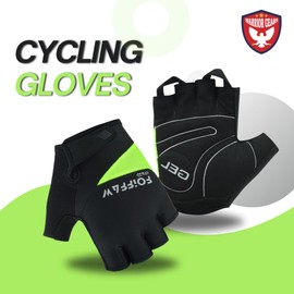 warrior gears Half-Finger Cycling Gloves - Lightweight Bicycle gloves - Anti-Slip Grip & Breathable, Gel-Padded for Shock Absorption - Fingerless Bicycle Short Gloves for Men’s (Green-Black, M)