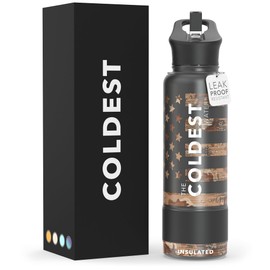 Coldest Sports Water Bottle with Straw Lid Vacuum Insulated Stainless Steel Metal Thermos Bottles Reusable Leak Proof Flask for Sports Gym (40 oz, Camo Flag)