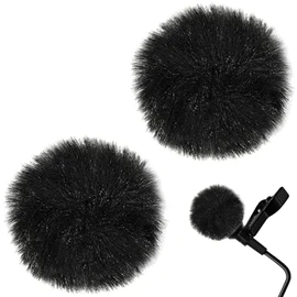 Windscreen Microphone, Hairy Windscreen, Lavalier Microphone, Pack of 2, Microphone Sleeve, Interview Microphone Sleeve, Noise Reduction (Black, 2 Pieces, 0.4 inches (1.0 cm)