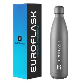 EuroFlask Stainless Steel Water Bottle, Leak Proof Metal Water Bottles with Double Wall Vacuum Insulation-12 Hrs Hot & 24 Hrs Cold Drinks Bottle for Gym, Sports and Work (Grey, 1000 mL)
