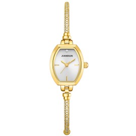 JIANDUN Petite Women’s Watch, Diamond Accent Bracelet Style, Waterproof Analog Dress Watch, Thoughtful Gift for Girlfriend (Gold White)