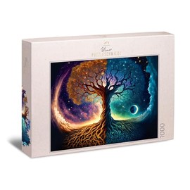 Ulmer Puzzleschmiede - Puzzle 1000 Pieces "World Tree" - Magically Dark Staged Yggdrasil Motif - Nordic Mythology - Premium Puzzle for Adults - Quality Made in Germany