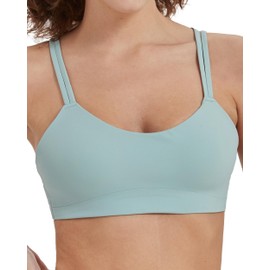Attifall B/C Cup Low Support Crop Sports Bra Low Impact Camisoles Comfy Spaghetti Strap Yoga Gym Workout Bras（9414 Cyan Blue/M）
