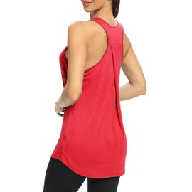 Bestisun Yoga Workout Tops Long Athletic Workout Tank Tops Loose fit Gym Exercise Clothes Workout Yoga Clothing for Women Red M