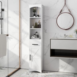 White 13.4"L X 9.4"W X 66.9"H Farmhouse Skinny Tall Cabinet with Recessed Drawer Narrow Home Storage & Organization Unit Doorcolor: White Color