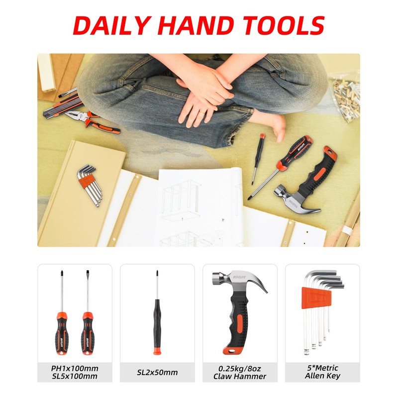 DIFFLIFE Tool Sets Household Tool Kit 15-Piece,General Home/Auto Repair Tool