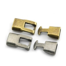 NX Garden 12 Sets Antique Silver and Antique Bronze Alloy Bracelet Flat Buckle Clasp Cord End Cap Connecto for Flat Leather Bracelet Jewelry Making