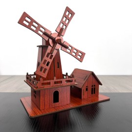3D Wooden Puzzles Holland Windmill Model Kits for Adults, 8.3"×4.3"×9", 3D Jigsaw Puzzle, Brain Teaser Puzzles, Wooden Cottage Model Puzzle Desktop Decoration