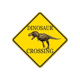 Rogue River Tactical Funny Metal Warning Dinosaur Crossing XING Tin Sign Wall Décor Man Cave Bar Jurassic Boy's Room
