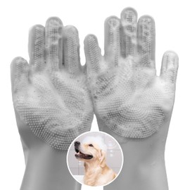 Maiiu Pet Grooming Gloves—Heat Resistant Dog Washing Gloves with High-Density Teeth, Dog Bath Scrubber with Enhanced Five Finger Design, Silicone Gloves for Dogs and Cats Bathing, Massage (Gray)