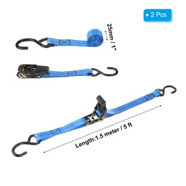 PATIKIL Boat Trailer Transom Tie Down Straps 25mm x 1.5 m / 1"x5', 1763lbs Break Strength Ratchet Adjustable Straps with S Hook for Marine Trailing Boating, Blue