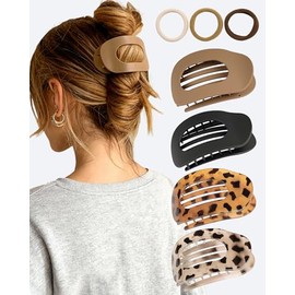 Flat Hair Clips for Women 4 PCS, Curved Flat Hair Clips for Lying & Driving, Strong Hold Non Slip Hair Claw Clips for Thick & Thin Hair (With Hair Ties)