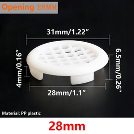 Ctyjia 12 Pieces Round Mesh Hole Air Vents 28 mm, Plastic Air Vent Hole, Round Ventilation Grille for Cupboards, Shoes Cabinet, Wardrobe