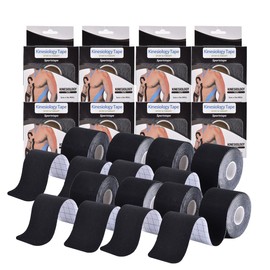 Kinesiology Tape，Unlock Your Full Potential with Kinesiology ,Original Cotton Elastic Premium Athletic Tape,Breathable, Latex-Free,Hypoallergenic，high ductility, and Waterproof for Shoulder, Knee, Elbow, Ankle Support (Black 8 Rolls)