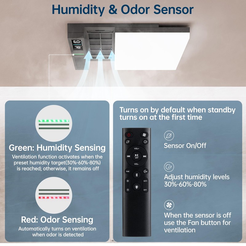 Smart Bathroom Exhaust Fan with Bluetooth Speaker and Light &
