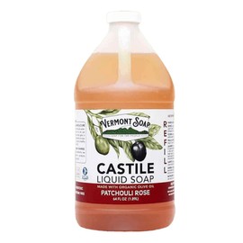Vermont Castile Soap Patchouli Rose, Gentle Liquid Soap for Sensitive Skin & Natural Body Wash, Organic Hair Shampoo for Oily Hair, Aloe Castile Soap for Men & Women - 64 Oz