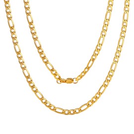 Gold Plated Choker Chain for Men & Women Flat Figaro Link Chain 4mm 18 inch Gold Plated Fashion Jewelry Necklaces