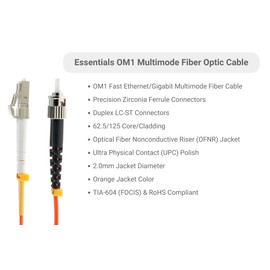CablesAndKits LC to ST Fiber Patch Cable Multimode Duplex 62.5/125 OM1 Fiber Patch Cable, Orange, OFNR, UPC Polish, Standard Connector, Standard - Lifetime Wty (3-Meter)