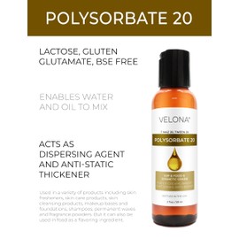 Polysorbate 20 by Velona - 2 Fl Oz | Solubilizer, Food & Cosmetic Grade | All Natural for Cooking, Skin Care and Bath Bombs | Use Today - Enjoy Results