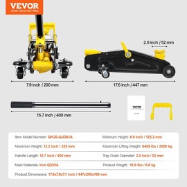 VEVOR Low Profile Floor Jack 4 Ton Heavy Duty Steel Dual Piston Rapid Pump Portable Car Wheel:_2 T - Single Piston