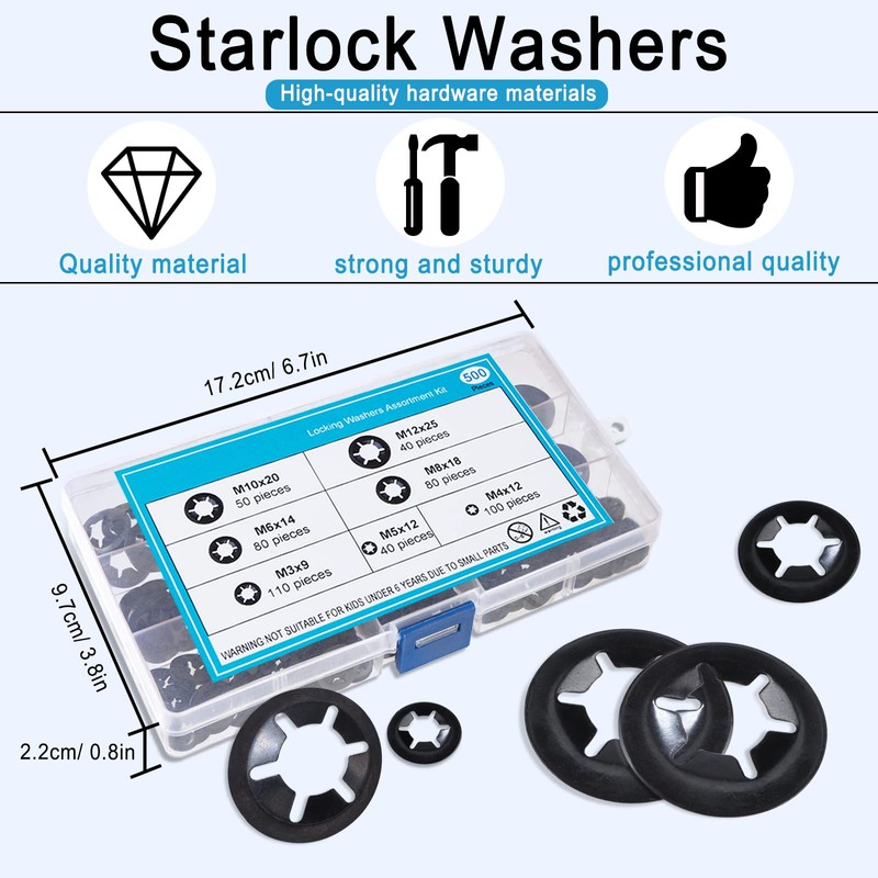QIMEI-SHOP Pack of 500 Locking Washers Starlock Washers Inner Tooth