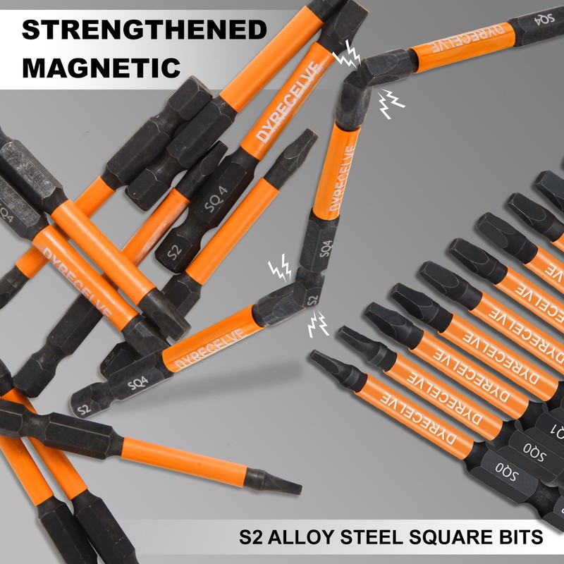 12-Pack Square Drive Bits- PREMIUM S2 Alloy Steel Square Bit