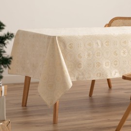 GAMUSI Christmas Jacquard Gold Yarn Dining Table Cloth Rectangle Christmas Decoration 140x100cm Natural