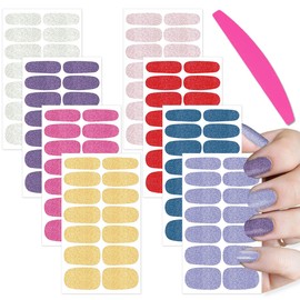 SILPECWEE Nail Polish Strips Glitter Nail Wraps for Women Self Adhesive Gel Nail Strips Sticker Nail Polish Nail Accessories Manicure Stickers with 1pc Nail File (8 Sheets)