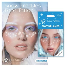 Tatuajes Temporales de Pecas Transferibles - Set de Tatuajes Faciales Temporales para Fiestas - Decoración para Fiestas de Halloween - 2 Parches en 1 Sobre (Copos de Nieve Blancos)
