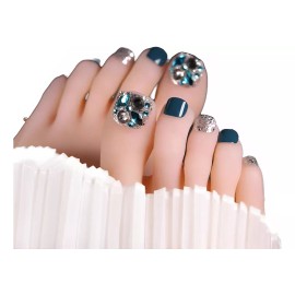 Press on nails pedicure Uñas Postizas Para Pies Decoradas Desmontables Cristal Azul