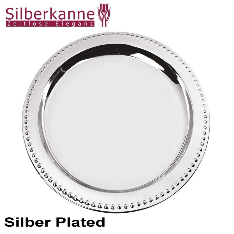 SILBERKANNE Plate 32 cm Pearl Edge Premium Silver Plated Elegant