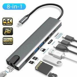AlepTau 8 in 1 Type-C HUB HDMI USB Multiport Card Reader Adapter Laptop Docking Station