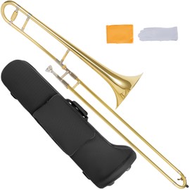 AKLOT Classic Bb Tenor Trombone: Entry-Level B Flat Brass Instruments with Hand-Hammered Bell, Anti-Tarnish Gold Lacquer Finish, Ideal for Beginner, Includes Hard Case, Mouthpiece, Gloves, Cloth