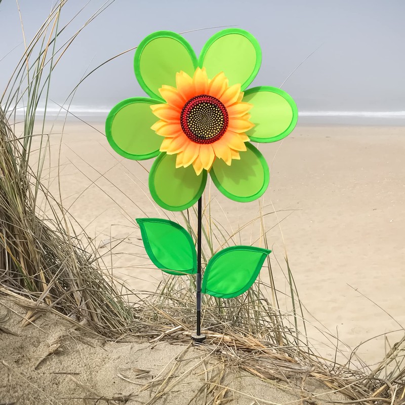 In the Breeze 2702 — 12-inch Green Sunflower Wind Spinner