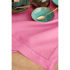 Solino Home Flamingo Pink Linen Tablecloth 60 x 120 Inch - Classic Hemstitch 100% Pure Linen Easter Tablecloth for Rectangle Tables - Washable Table Cloth for Mother's Day, Wedding, Parties