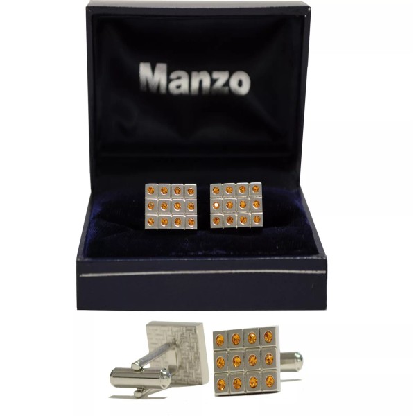 Manzo New Men's Cufflinks Cuff Link Rhinestone Formal Wedding Gold