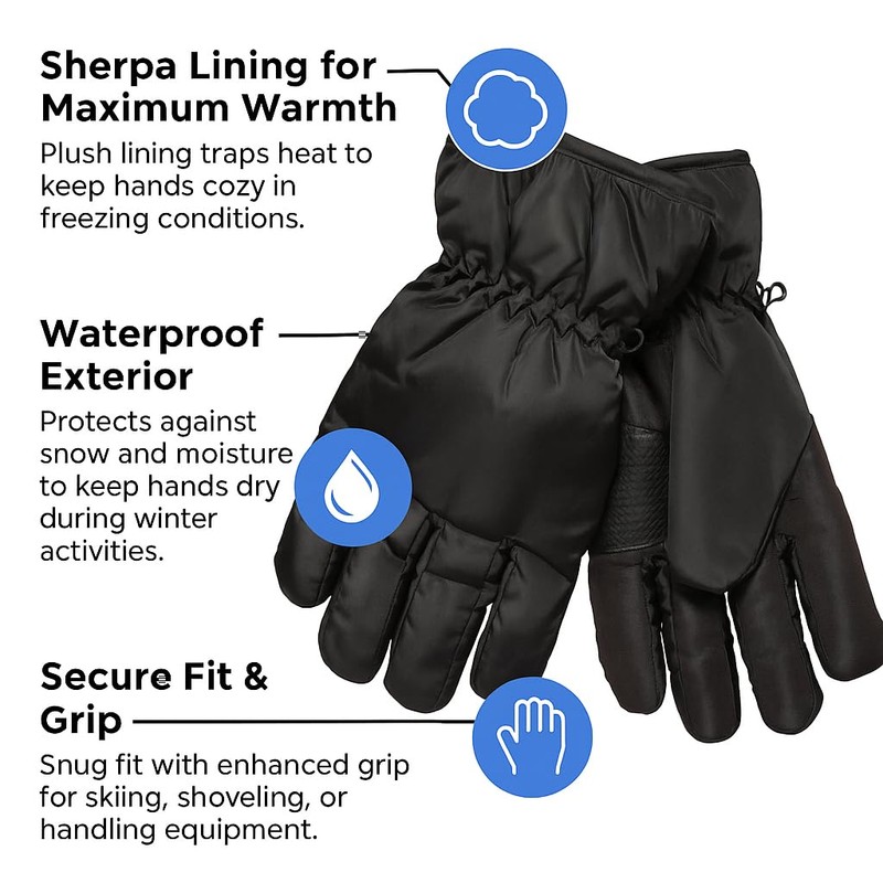 Polar Extreme Heat Men's Waterproof Sherpa-Lined Ski and Snowboarding Gloves