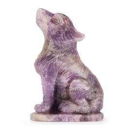 Artistone 2.0" Wolf Figurine Amethyst Hand-Carved Gemstone Healing Crystal Figurine Animal Collection Statue Pack with Gift Box
