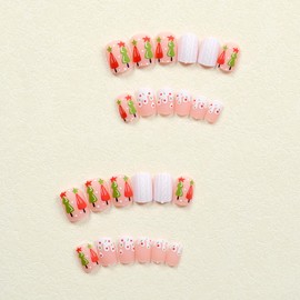 Christmas Press on Nails Short Square Fake Nails with Xmas Tree Designs Ice Cream Glue on Nails Red Holly White French tips Stick on Nails Glossy Winter Xmas False Nails for Women Holiday Manicure