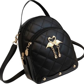 KENANLAN Mini Backpack for Women Swan Pendant Embroidered PU Leather Backpack Double Layer Mini Cute Travel Backpack for Girls Women (Free Size)